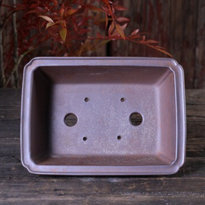 8.8 Inch (22.5cm) Large-Sized Rectangular Corner-Cut Unglazed Wood-Fired Bonsai Pot Inner View