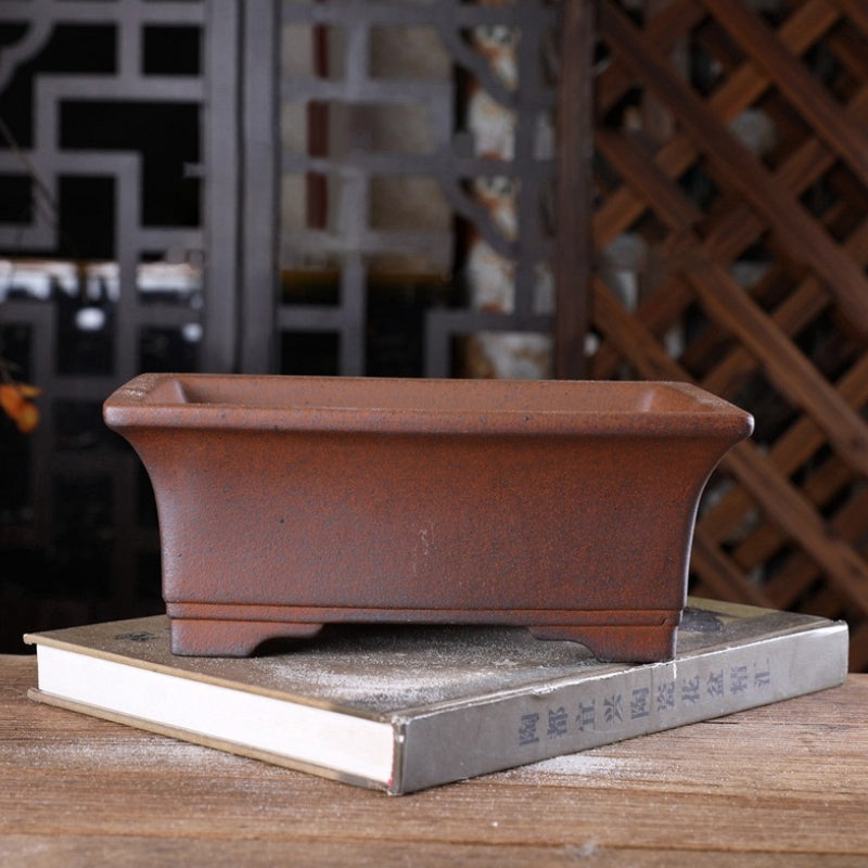 8.8 Inch (22.5cm) Large Flared Rectangular Unglazed Wood-Fired Bonsai Pot