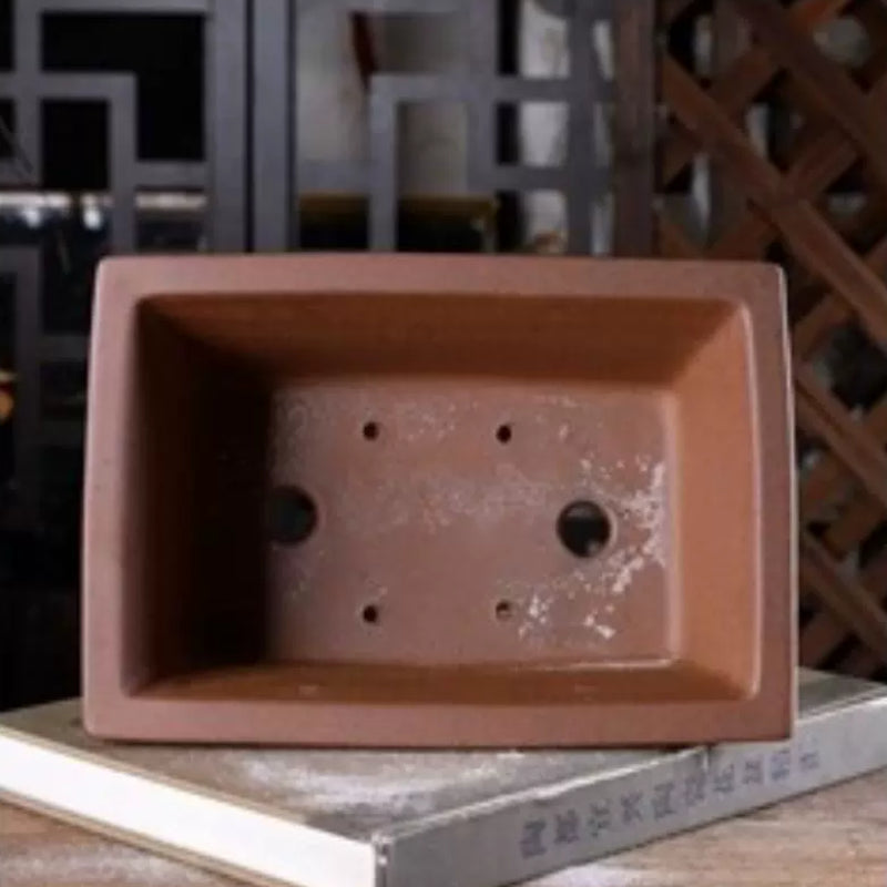 8.8 Inch (22.5cm) Large Flared Rectangular Unglazed Wood-Fired Bonsai Pot Inner View