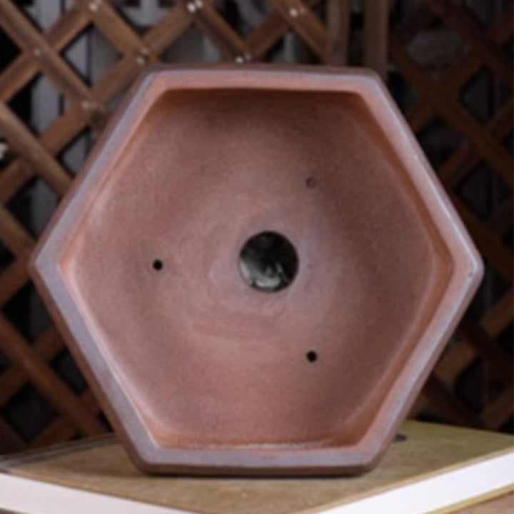 8.8 Inch (22.5cm) Large Hexagonal Unglazed Bonsai Pot Inner View