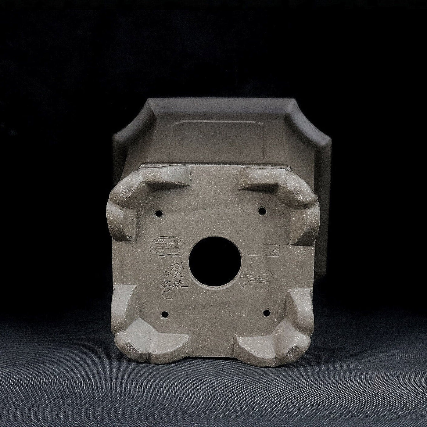 8.8 inch (20cm) Deep Square Corner-Cut Gradient Finish Unglazed Cascade Bonsai Pot Bottom View