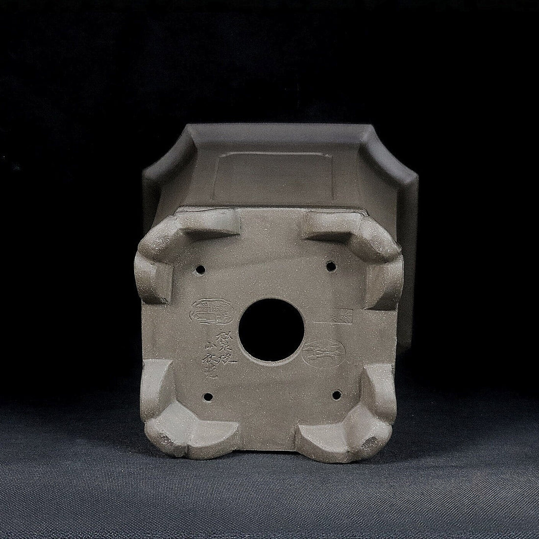 8.8 inch (20cm) Deep Square Corner-Cut Gradient Finish Unglazed Cascade Bonsai Pot Bottom View