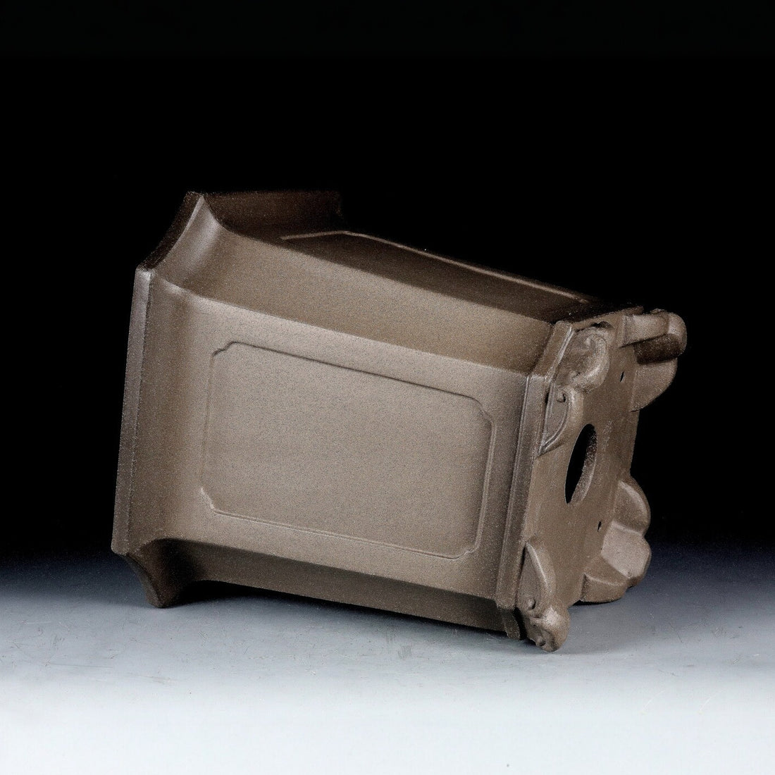 8.8 inch (20cm) Deep Square Corner-Cut Gradient Finish Unglazed Cascade Bonsai Pot Side View