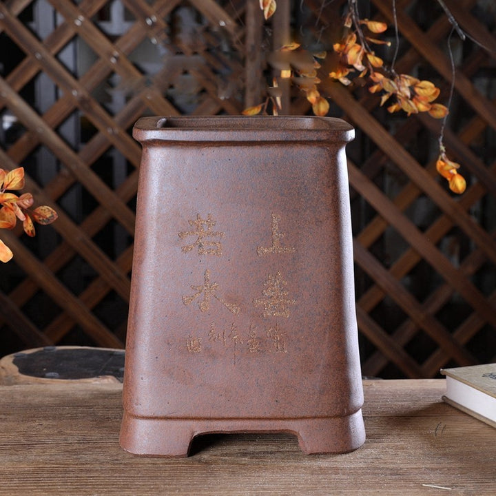 8.8 inch (22.5cm) Deep Square Unglazed Speckled Finish Ceramic Cascade Bonsai Pot