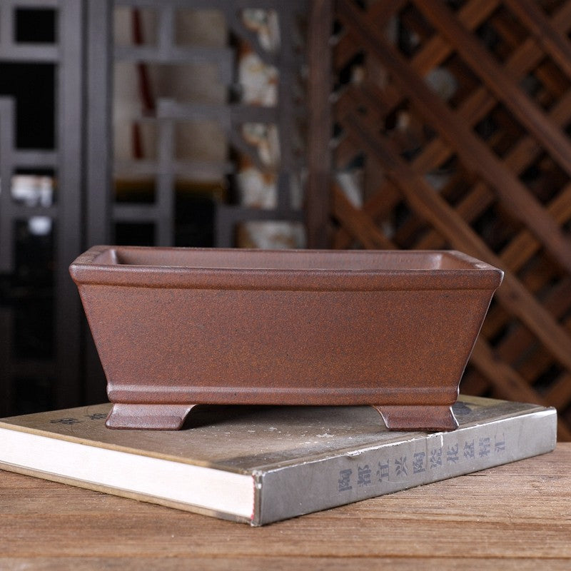 8.8 inch (22.5cm) Flared Rectangular Wood-Fired Classic Unglazed Bonsai Pot