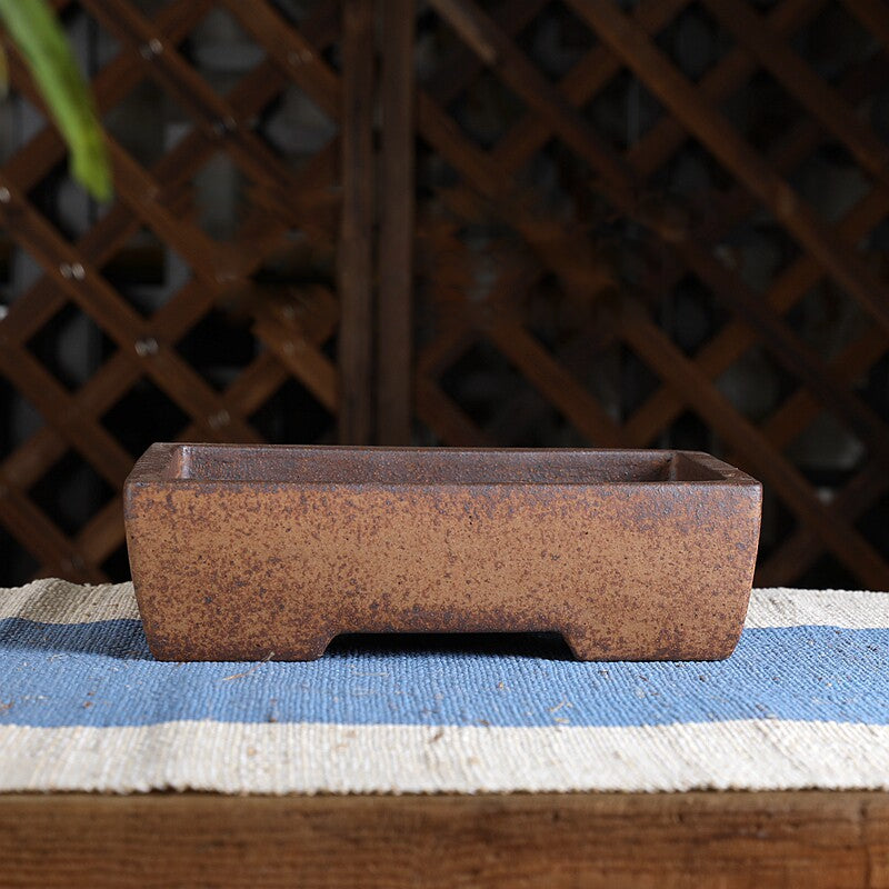 8.8 inch (22.5cm) Minimal Rectangular Wood-Fired Traditional Unglazed Bonsai Pot