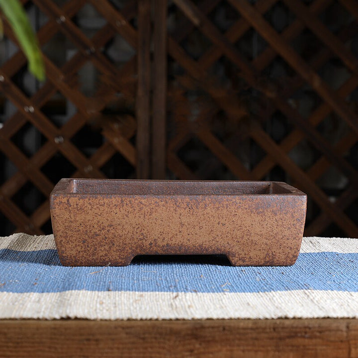 8.8 inch (22.5cm) Minimal Rectangular Wood-Fired Traditional Unglazed Bonsai Pot