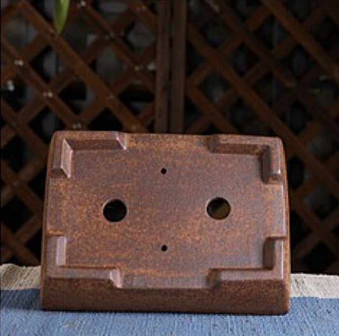 8.8 inch (22.5cm) Minimal Rectangular Wood-Fired Traditional Unglazed Bonsai Pot Bottom View