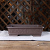 8.8 inch (22.5cm) Traditional Rectangular Unglazed Bonsai Pot with Raised Motif Brown Color