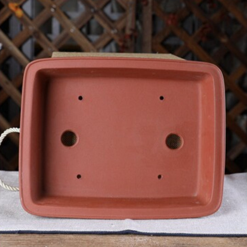 8.8 inch (22.5cm) Traditional Rectangular Unglazed Bonsai Pot with Raised Motif Inner View