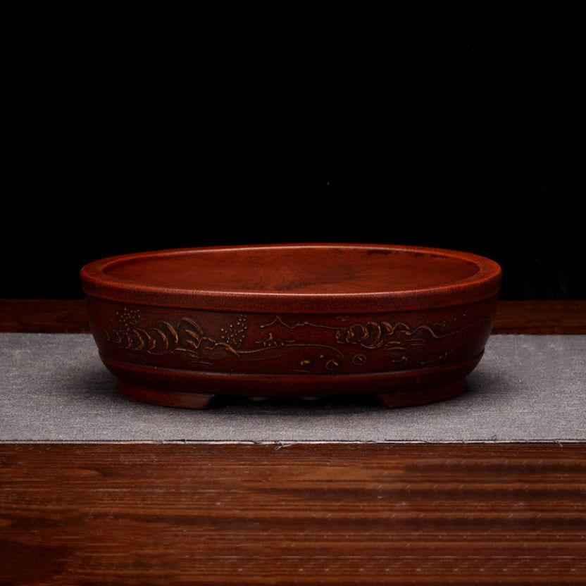 8.9" (22.7cm) Antique Style Oval Unglazed Bonsai Pot