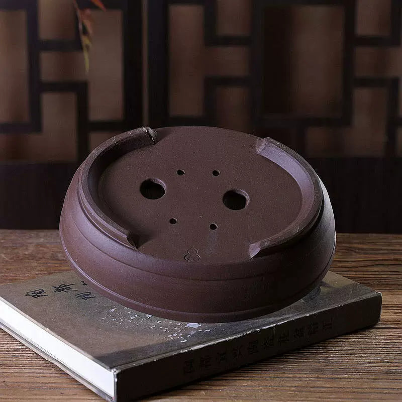 8.9 inch (22.8cm) Medium-Sized Traditional Oval Unglazed Bonsai Pot w Raised Bands Bottom View