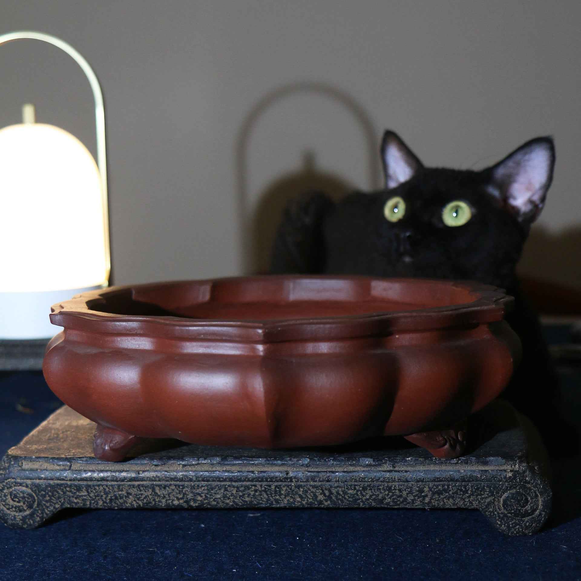 8" (20.5cm) Antique-Like Lotus Shaped Yixing Clay Bonsai Pot