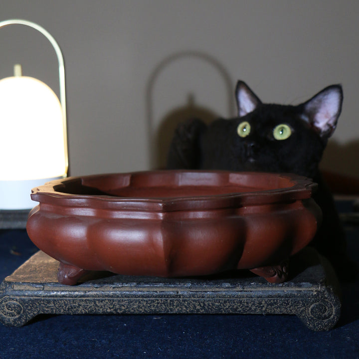 8" (20.5cm) Antique-Like Lotus Shaped Yixing Clay Bonsai Pot