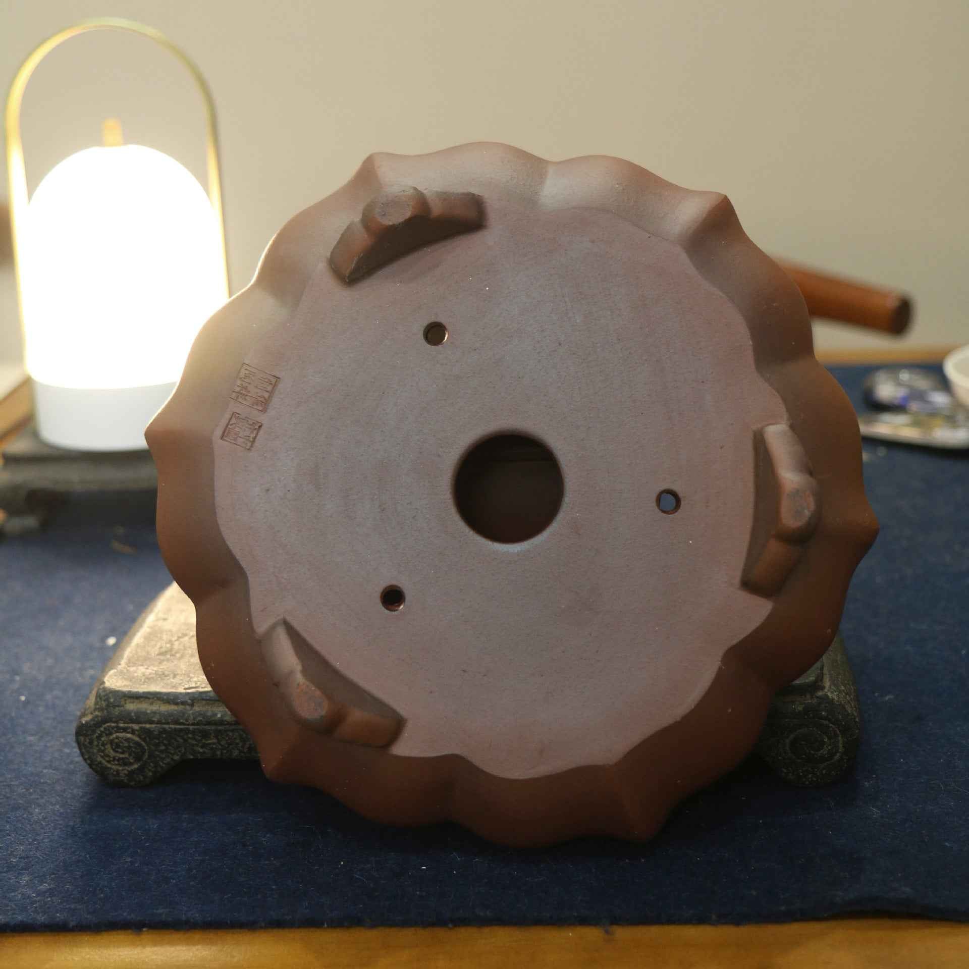 8" (20.5cm) Antique-Like Lotus Shaped Yixing Clay Bonsai Pot