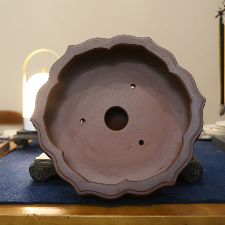 8" (20.5cm) Antique-Like Lotus Shaped Yixing Clay Bonsai Pot Inner View