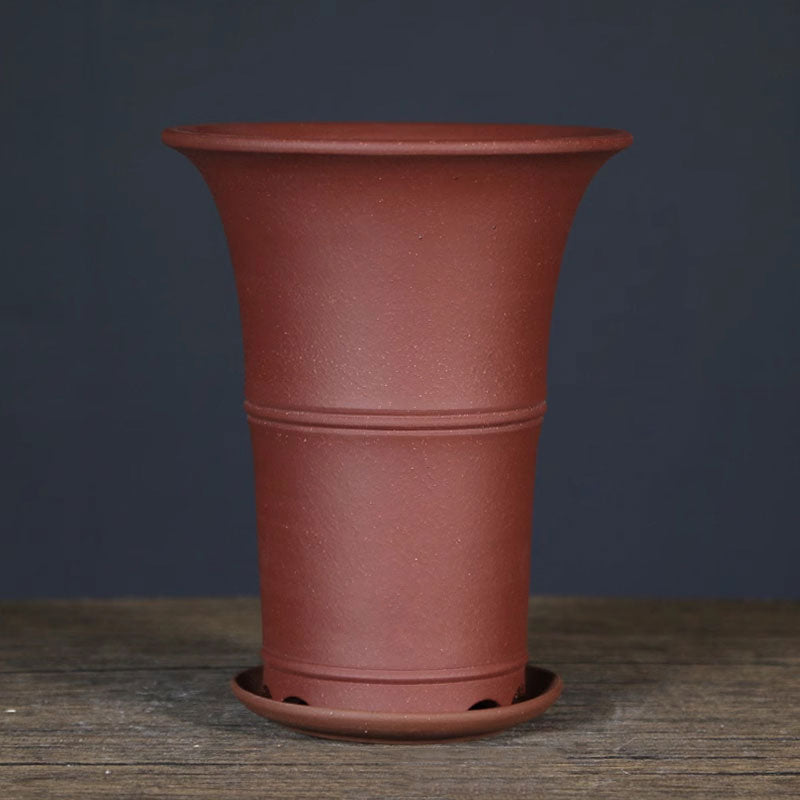 8" (20.5cm) Deep Round Flared Premium Classic Cascade Bonsai Pot Brown Color