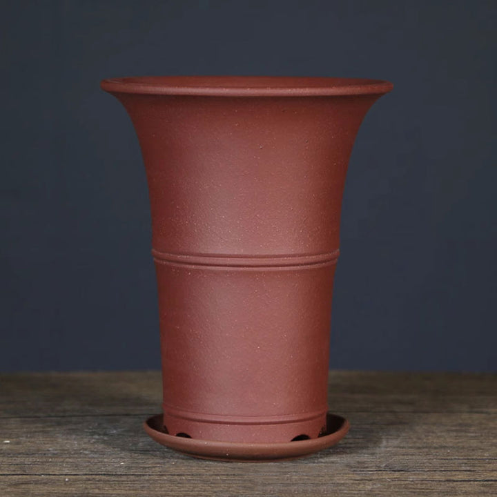 8" (20.5cm) Deep Round Flared Premium Classic Cascade Bonsai Pot Brown Color