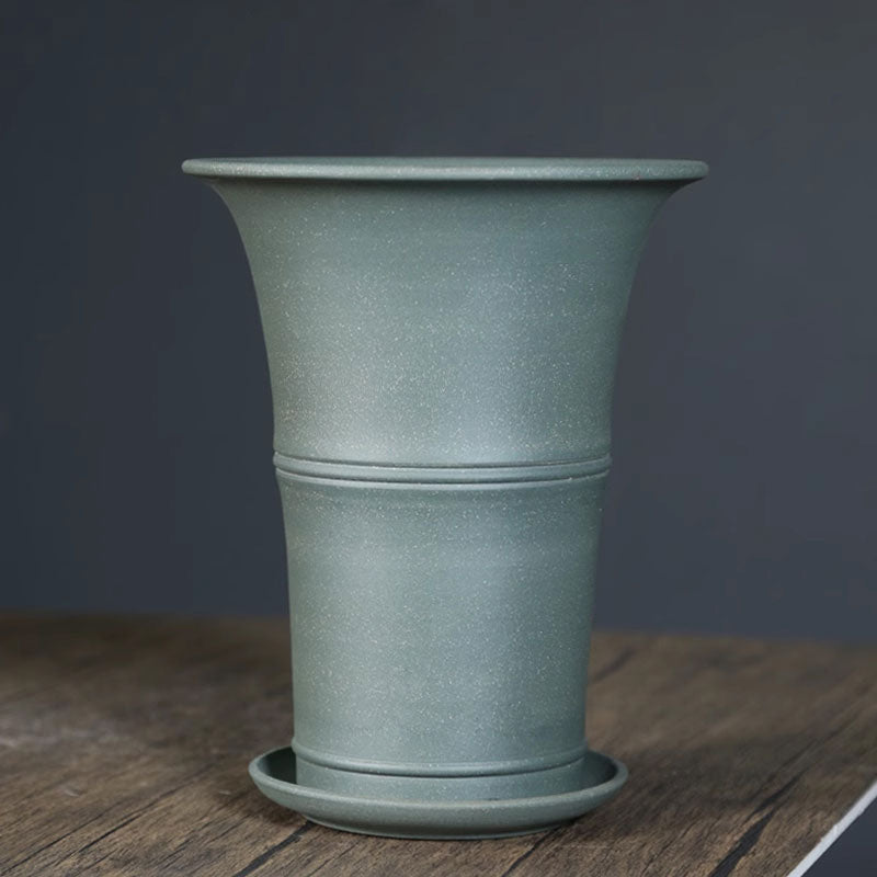 8" (20.5cm) Deep Round Flared Premium Classic Cascade Bonsai Pot Green Color