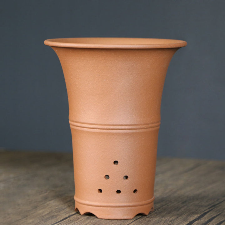 8" (20.5cm) Deep Round Flared Premium Classic Cascade Bonsai Pot Orange Color