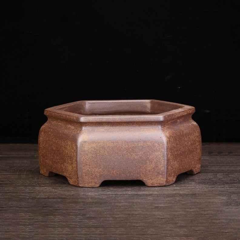 8" (20.5cm) Hexagonal Firewood Burning Yixing Clay Bonsai Pot