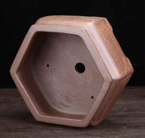 8" (20.5cm) Hexagonal Firewood Burning Yixing Clay Bonsai Pot
