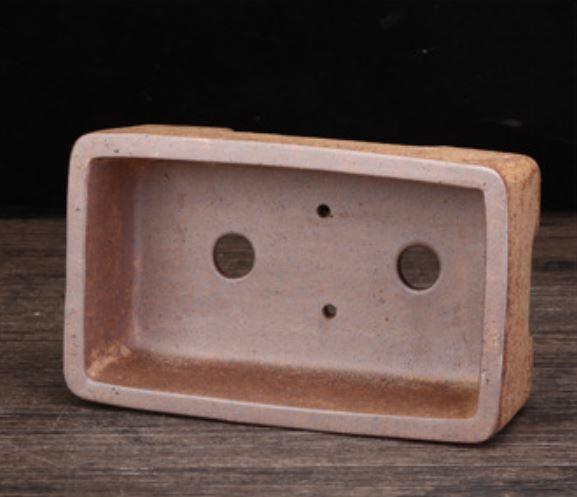 8" (20.5cm) Rectangular Firewood Burning Speckled Clay Finish Bonsai Pot Inner View