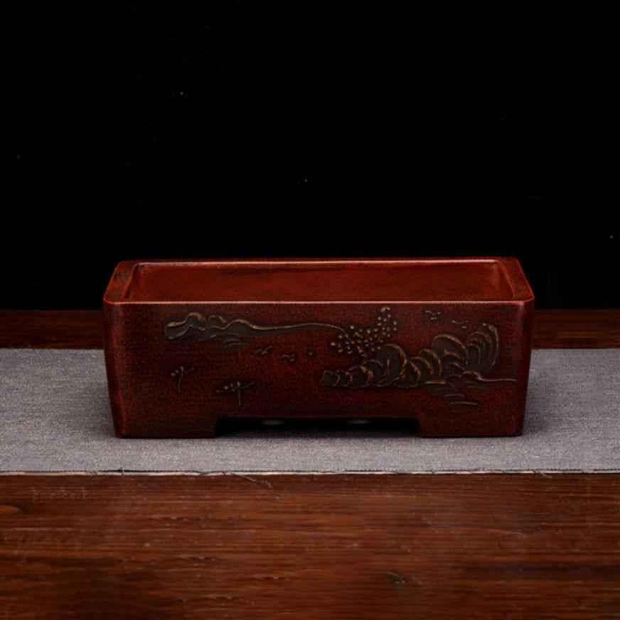 8" (20.5cm) Antique Style Unglazed Rectangular Bonsai Pot