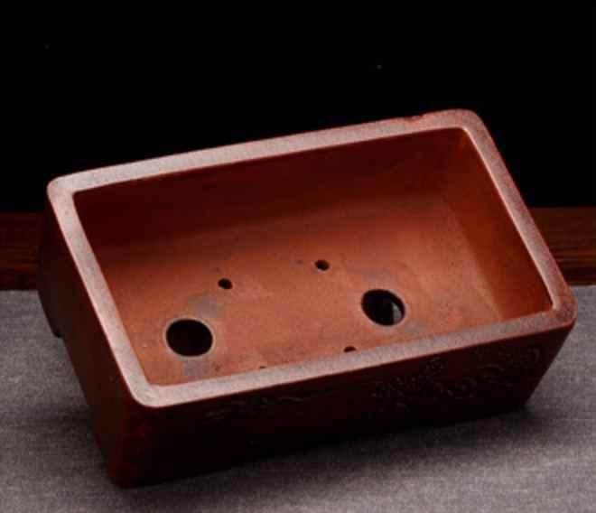 8" (20.5cm) Antique Style Unglazed Rectangular Bonsai Pot