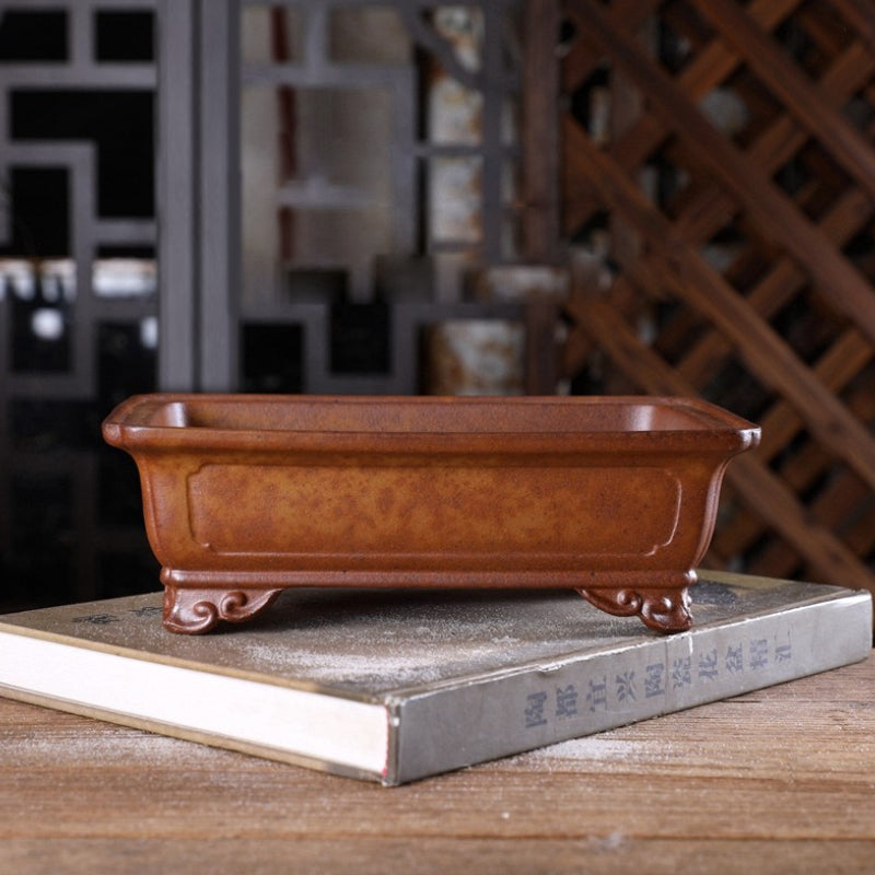 8 Inch (20.5cm) Large Flared Rectangular Unglazed Wood-Fired Bonsai Pot