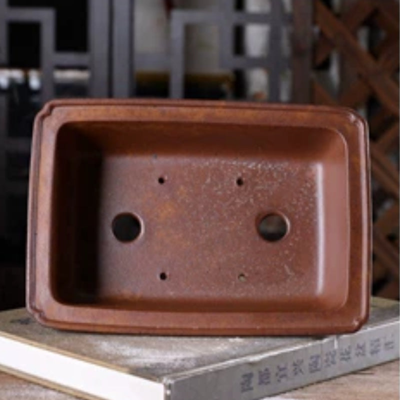 8 Inch (20.5cm) Large Flared Rectangular Unglazed Wood-Fired Bonsai Pot Inner View