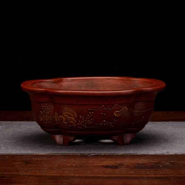 8" (20.5cm) Lotus-Shaped Antique Style Raised Feet Bonsai Pot