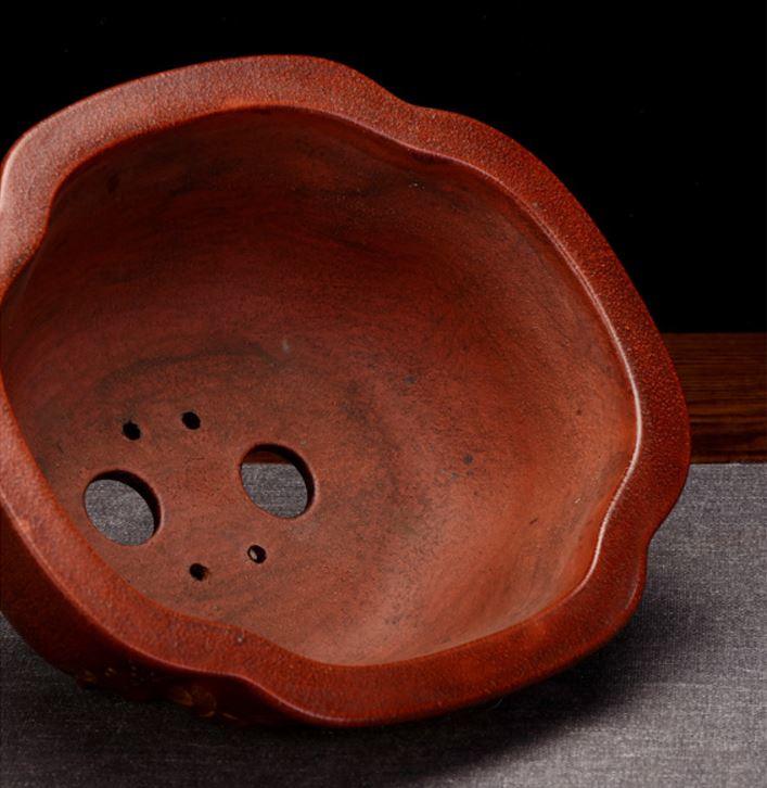 8" Lotus-Shaped Antique Style Raised Feet Unglazed Pot - Potscape