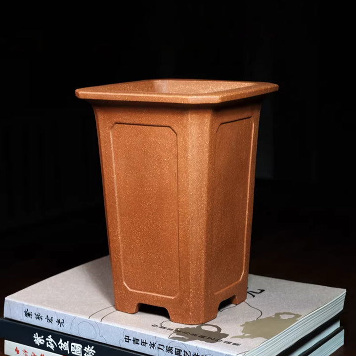 8 inch (20.3cm) Deep Square Premium Unglazed Cascade Bonsai Pot Corner View