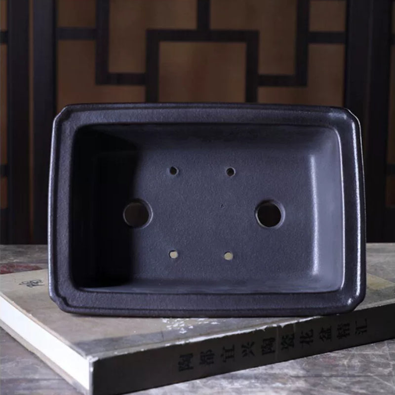 8 inch (20.3cm) Rectangular Antique-Style Black-Dark Brown Gradient Unglazed Bonsai Pot Inner View
