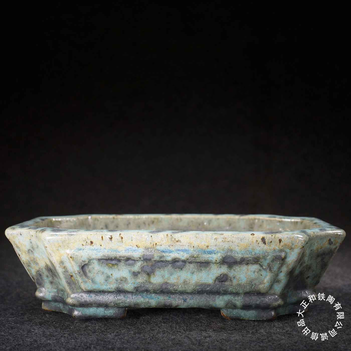 8 inch (20.5cm) Corner-Cut Flared Rectangular Multi-Color Dazhenghe Kiln Jun Glaze Bonsai Pot