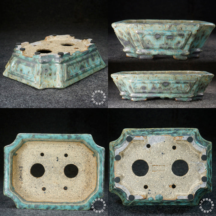 8 inch (20.5cm) Corner-Cut Flared Rectangular Multi-Color Dazhenghe Kiln Jun Glaze Bonsai Pot Side View