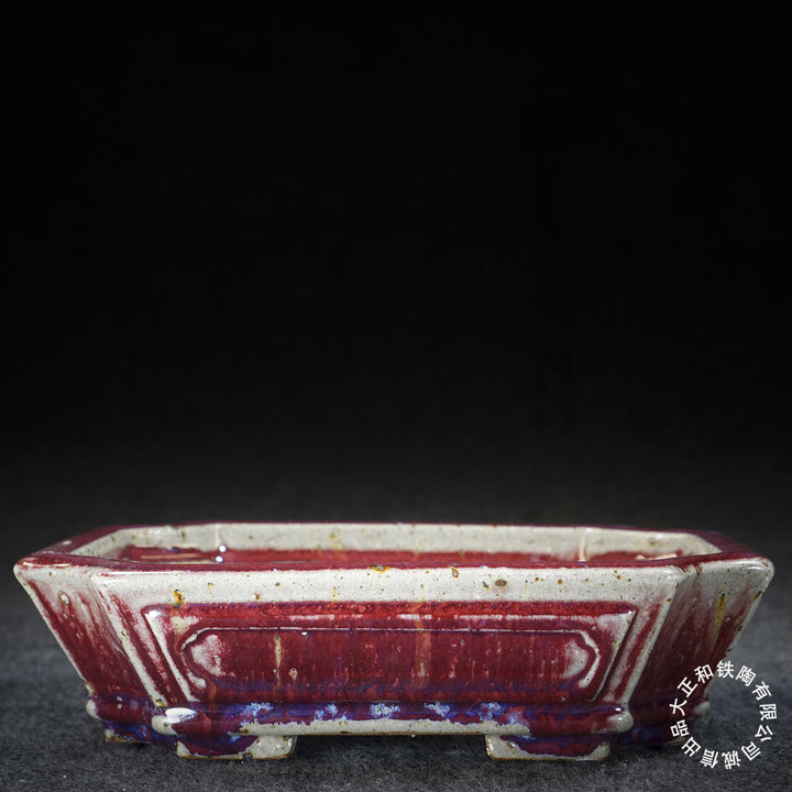 8 inch (20.5cm) Corner-Cut Flared Rectangular Red-White Multi-Tone Dazhenghe Kiln Jun Glaze Bonsai Pot