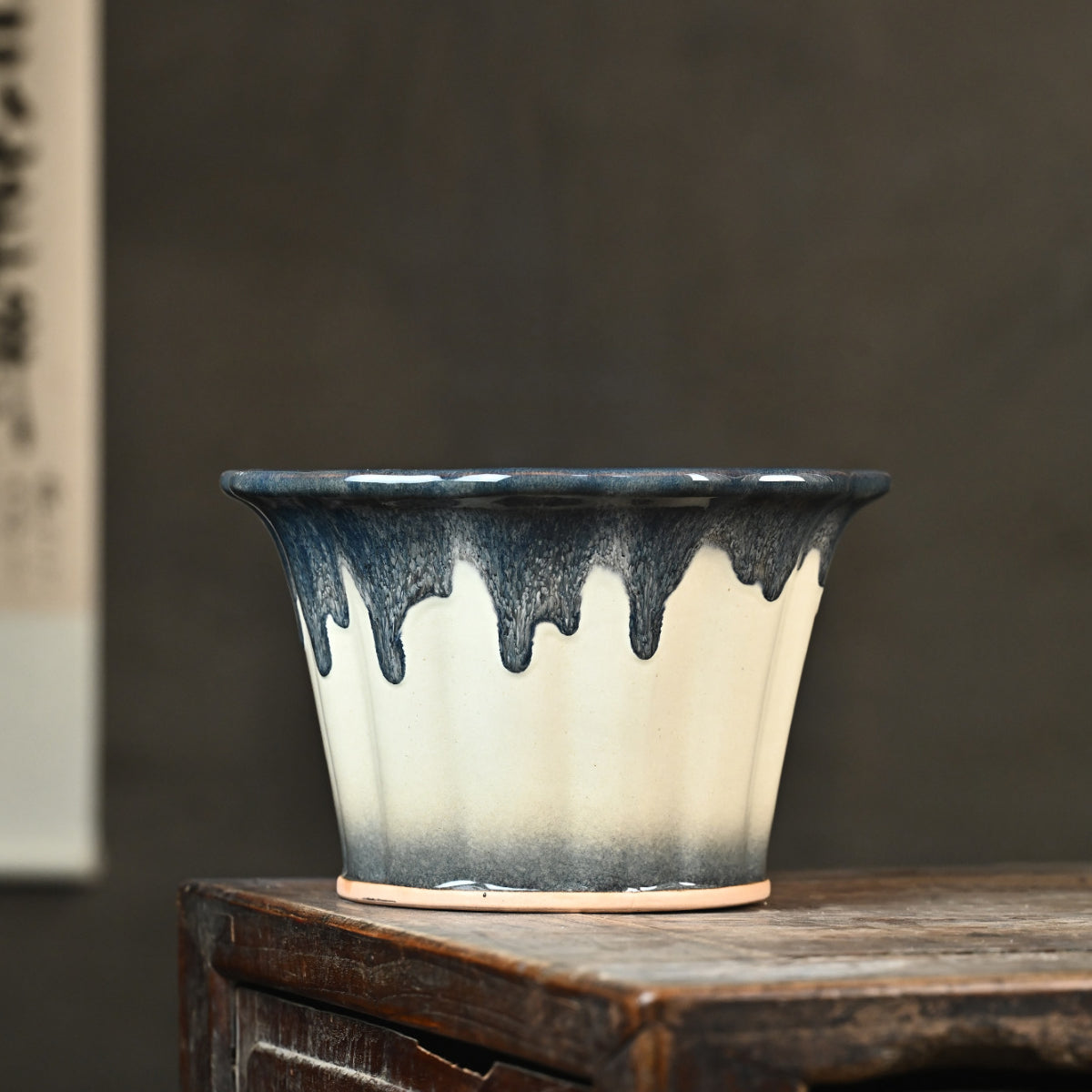 8 inch (20.5cm) Large 5.9 inch (15cm) Deep Flared Drip-Glaze Semi Cascade Bonsai Pot