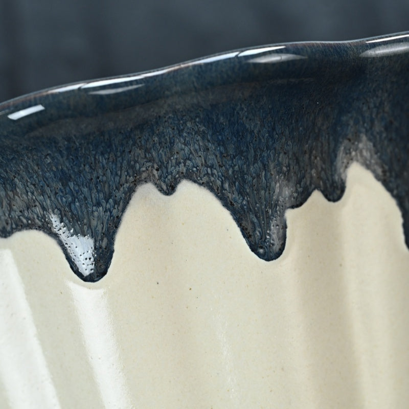 8 inch (20.5cm) Large 5.9 inch (15cm) Deep Flared Drip-Glaze Semi Cascade Bonsai Pot Close Shot