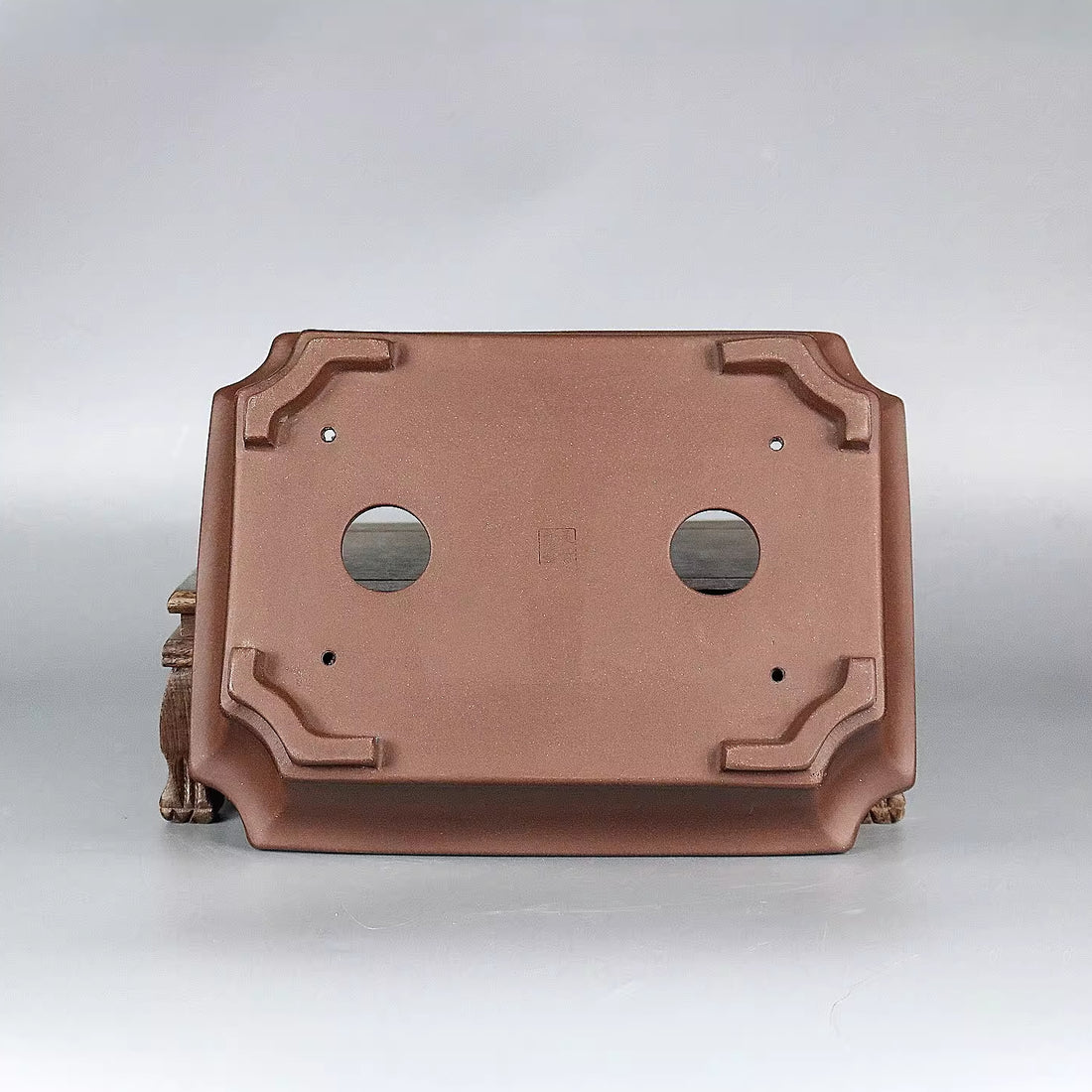 8 inch (20.5cm) Medium-Sized Flared Rectangular Corner-Cut Unglazed Bonsai Pot Bottom View