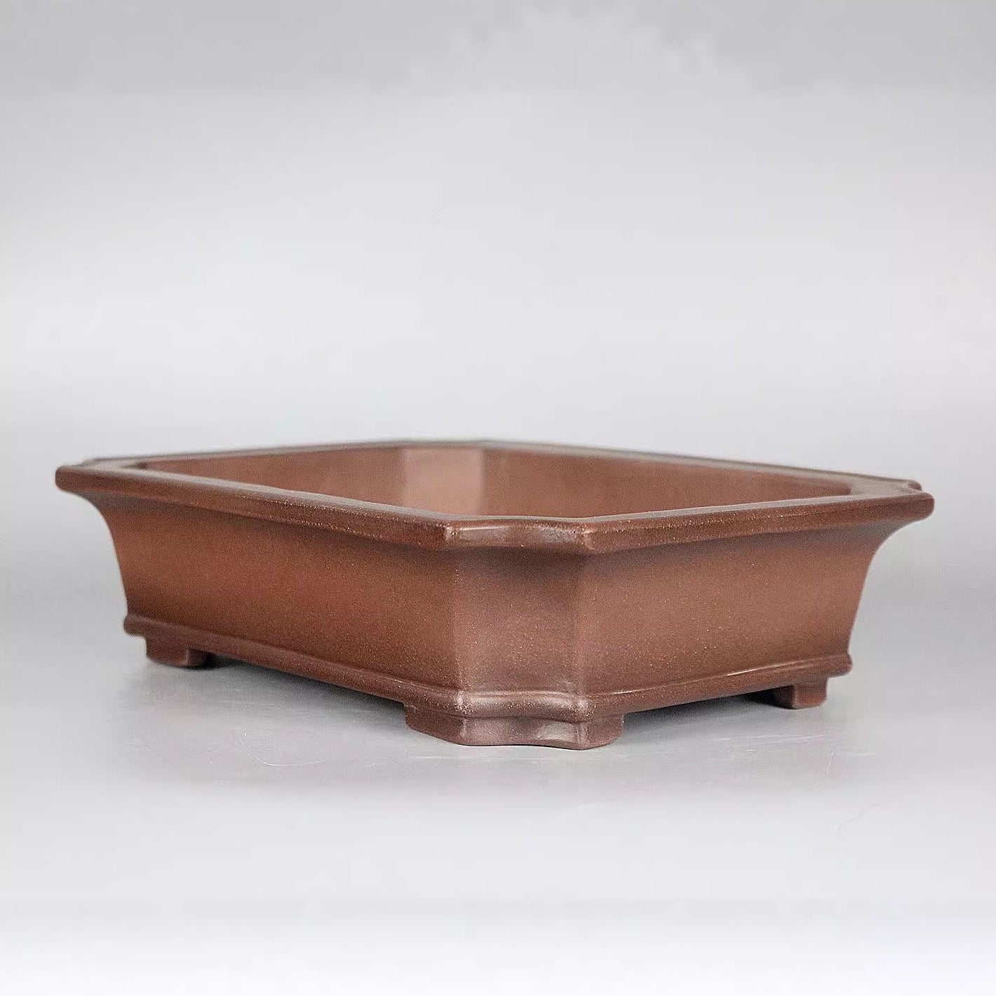 8 inch (20.5cm) Medium-Sized Flared Rectangular Corner-Cut Unglazed Bonsai Pot Corner View