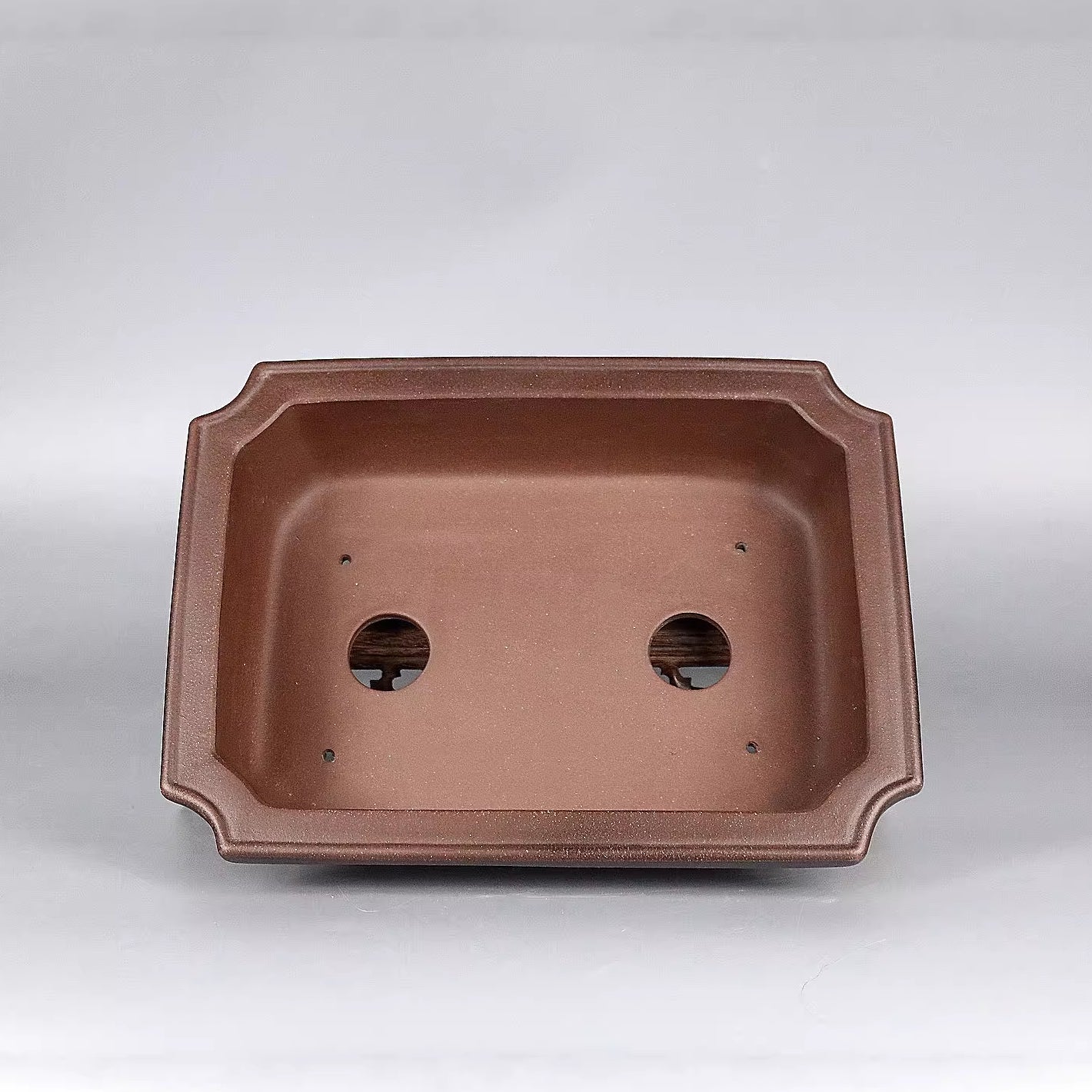 8 inch (20.5cm) Medium-Sized Flared Rectangular Corner-Cut Unglazed Bonsai Pot Inner View