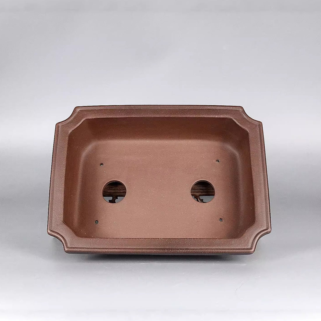 8 inch (20.5cm) Medium-Sized Flared Rectangular Corner-Cut Unglazed Bonsai Pot Inner View