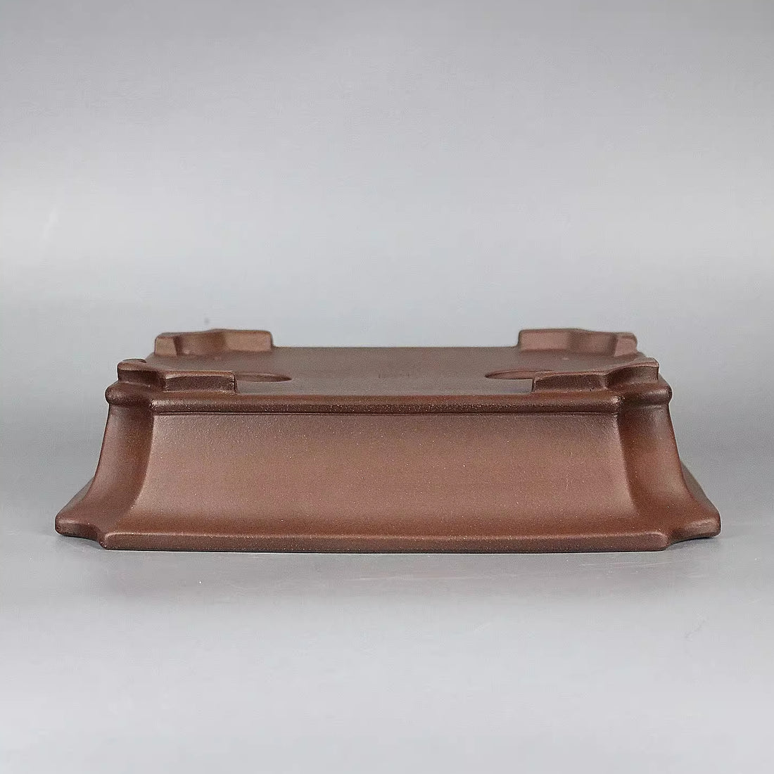 8 inch (20.5cm) Medium-Sized Flared Rectangular Corner-Cut Unglazed Bonsai Pot Upside Down View