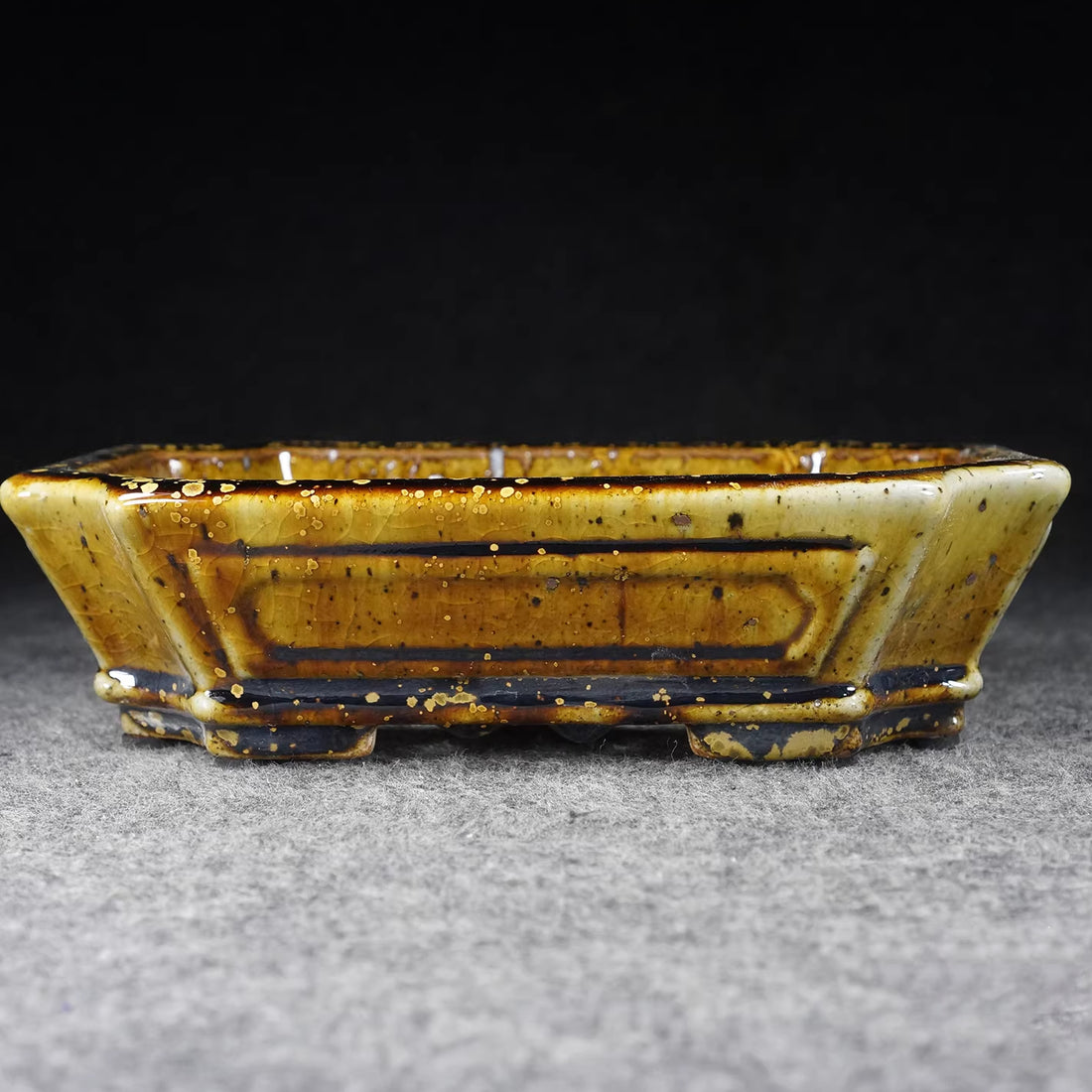 8 inch (20.5cm) Rectangular Yixing Dazhenghe Kiln Glazed Yellow Multi Tone Bonsai Pot