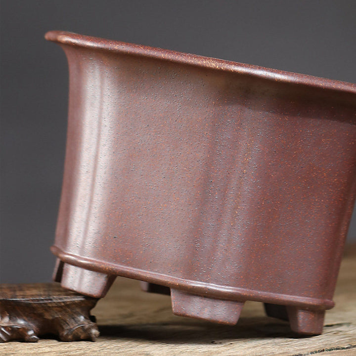 8 inch (20.5cm) Wide 5.5 inch (14cm) Deep Hexagonal Wood-Fired Unglazed Semi Cascade Bonsai Pot