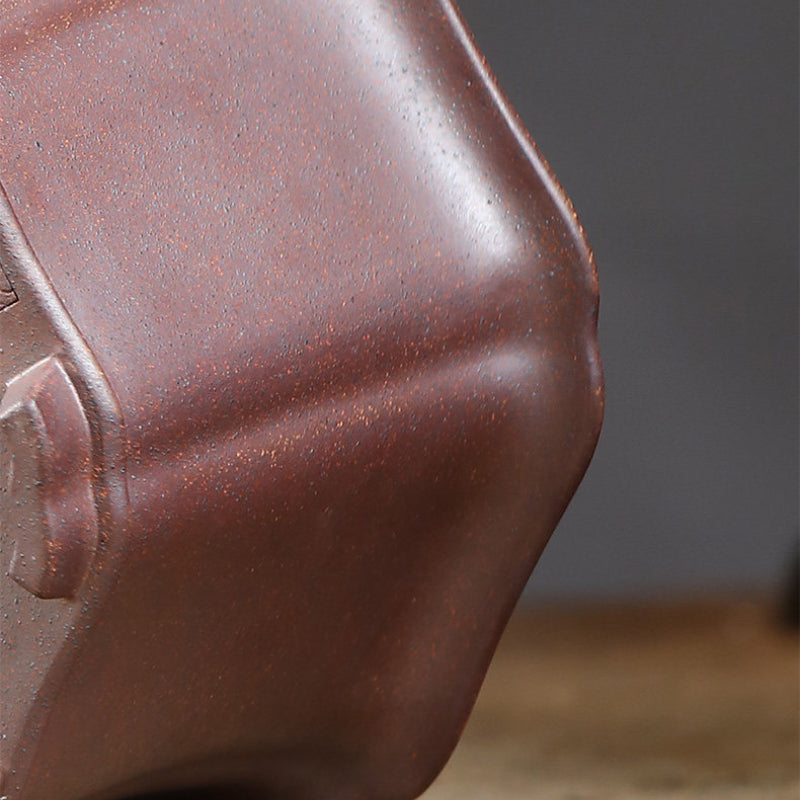 8 inch (20.5cm) Wide 5.5 inch (14cm) Deep Hexagonal Wood-Fired Unglazed Semi Cascade Bonsai Pot Close Shot