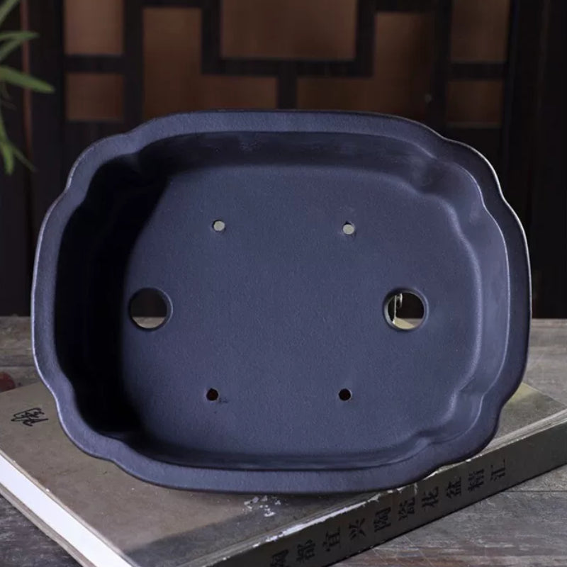 9.1 inch (23.3cm) Scalloped Corner Rectangle Antique-Style Bonsai Pot w Double Raised Lines Inner View