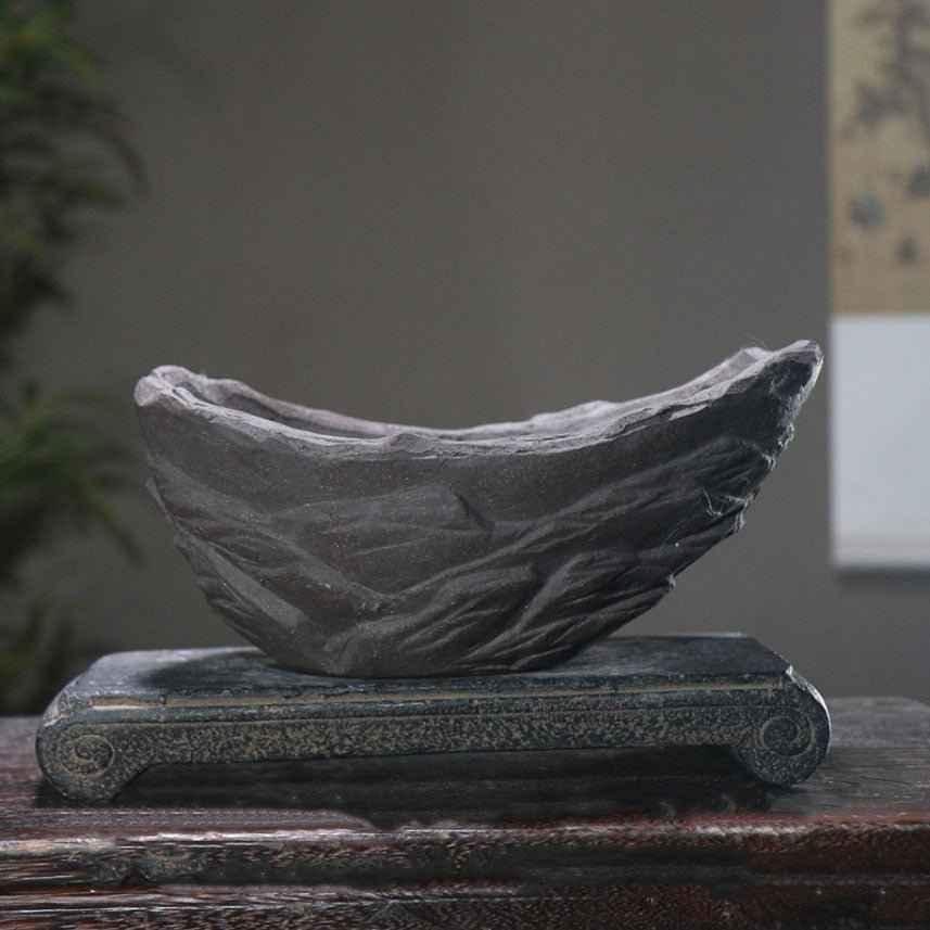 9.2” (23.5cm) Handcrafted Unglazed Abstract Crescent Bonsai Pot